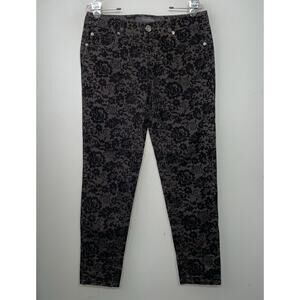 Dark Romantic Lace Print Pant Size 9 Black Velvet Whimsigoth Jeans Holiday Party